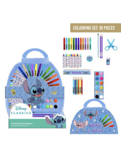 SET DE COLORES MALETIN REDONDO 50PZ STITCH